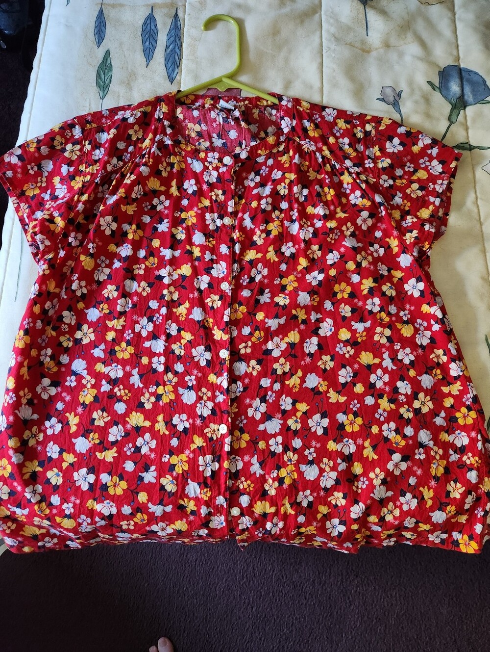 Red Floral Button-Front Blouse